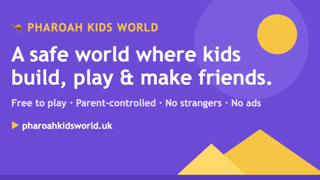 Pharoah Kids World — a colourful, safe 3D world of mini-games, coins and rewards for children.
